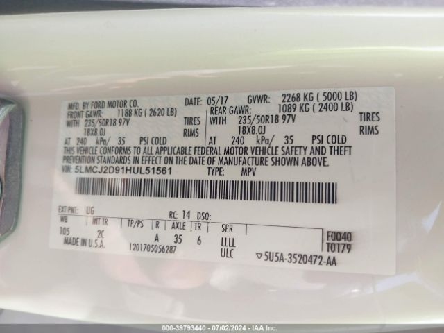5LMCJ2D91HUL51561 Lincoln MKC SELECT