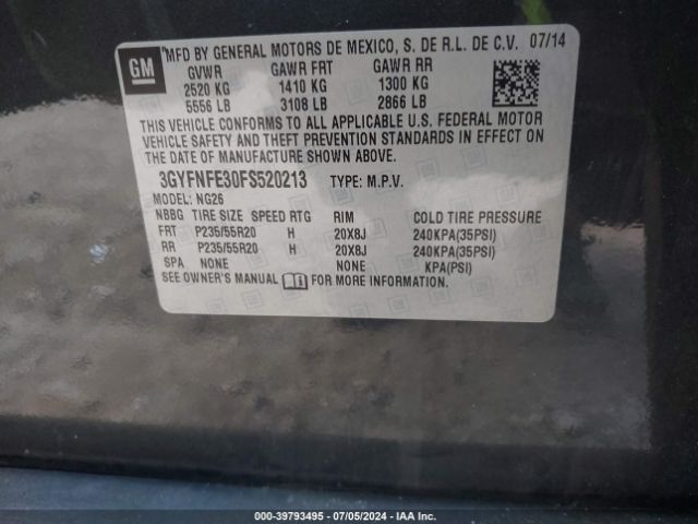 3GYFNFE30FS520213 Cadillac Srx Performance Collection