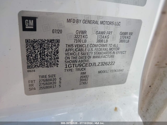 GMC Sierra 1500 4wd  Short Box Elevation 2020 1GTU9CED7LZ326222 Image 9