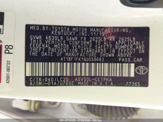 4T1BF1FK1GU550683 Toyota CAMRY XSE