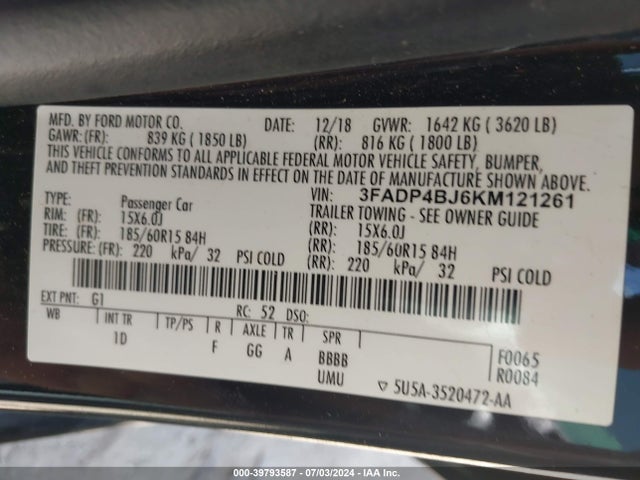 Ford FIESTA SE 2019 3FADP4BJ6KM121261 Image 9
