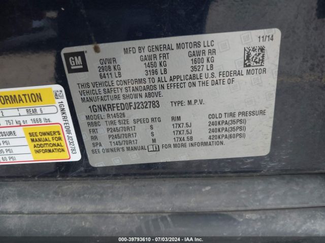 1GNKRFED0FJ232783 Chevrolet Traverse Ls