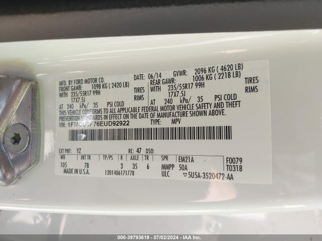 Ford ESCAPE S 2014 1FMCU0F76EUD92922 Image 9