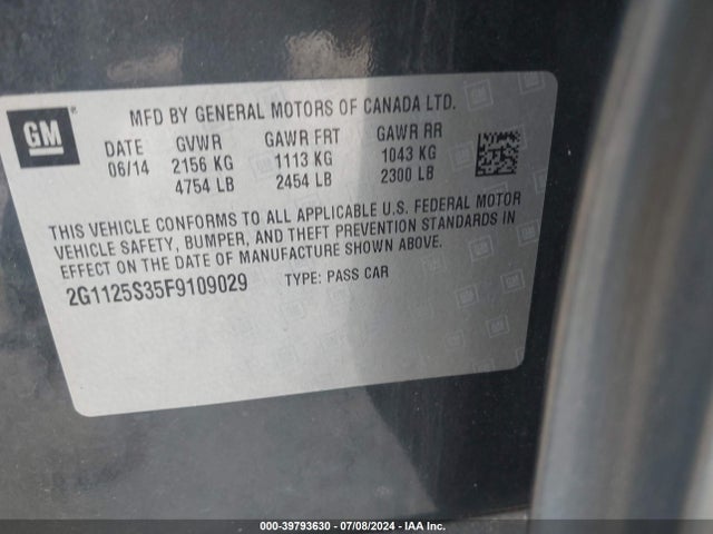 Chevrolet Impala 2lt 2015 2G1125S35F9109029 Image 9