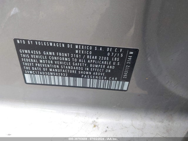 3VWC17AU3GM502932 Volkswagen Golf Sportwagen Tsi S 4-door