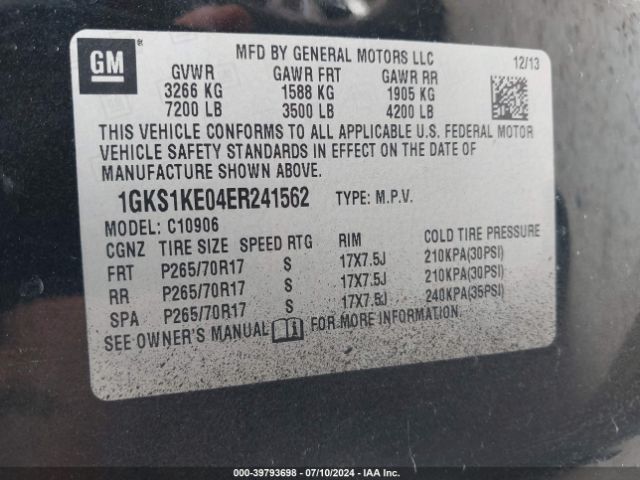 1GKS1KE04ER241562 GMC Yukon Xl 1500 Slt