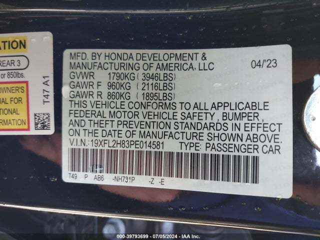 Honda Civic Sport 2023 19XFL2H83PE014581 Image 9