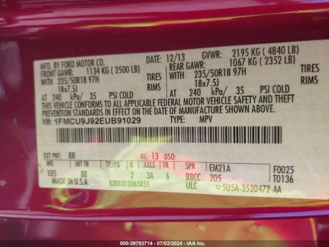 1FMCU9J92EUB91029 Ford Escape Titanium