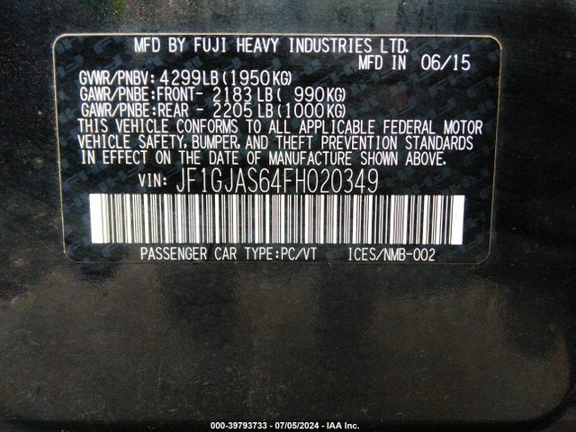 JF1GJAS64FH020349 Subaru Impreza 2.0i Limited