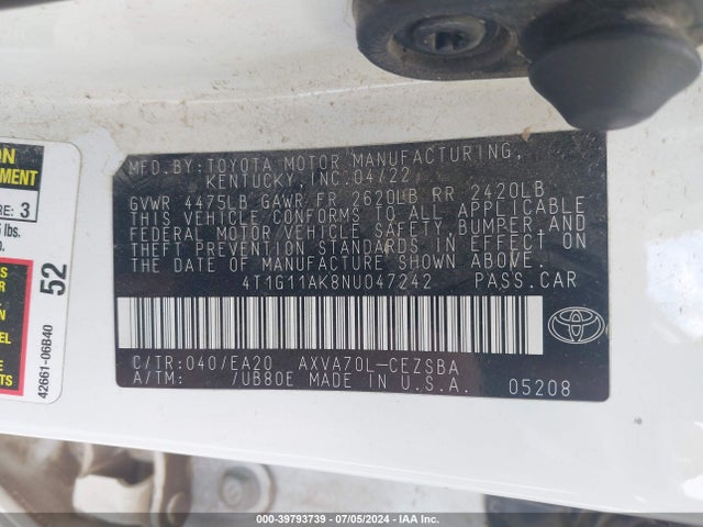 Toyota CAMRY SE 2022 4T1G11AK8NU047242 Image 9