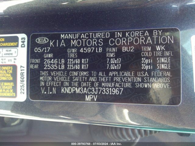 KNDPM3AC3J7331967 KIA Sportage Lx