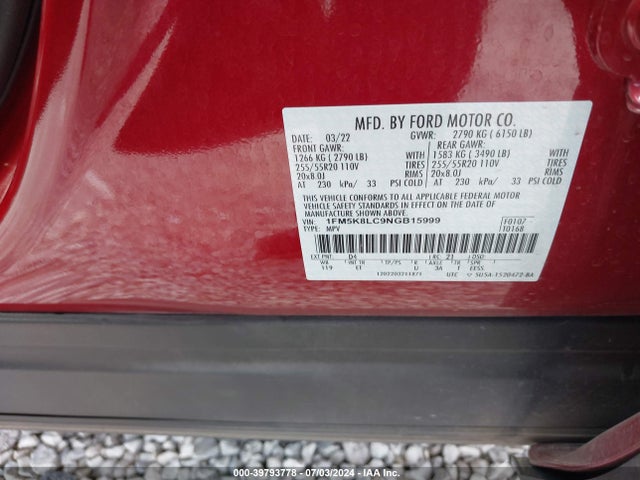 Ford Explorer King Ranch 2022 1FM5K8LC9NGB15999 Image 9