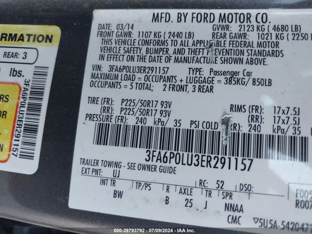 Ford Fusion Hybrid Se 2014 3FA6P0LU3ER291157 Image 9