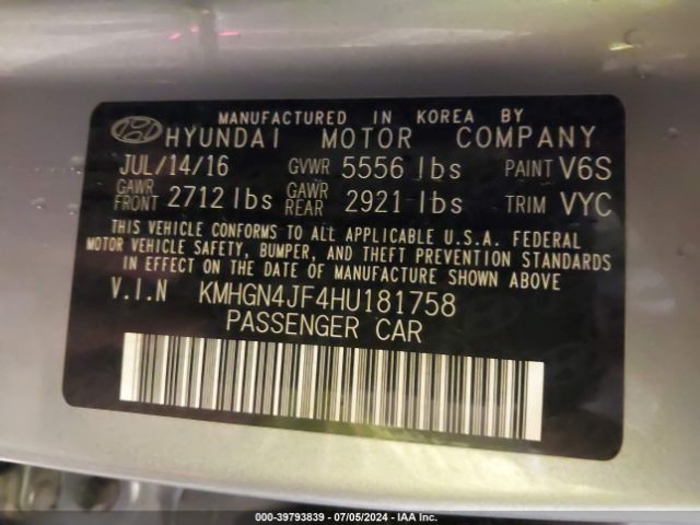 KMHGN4JF4HU181758 Genesis G80 5.0 Ultimate