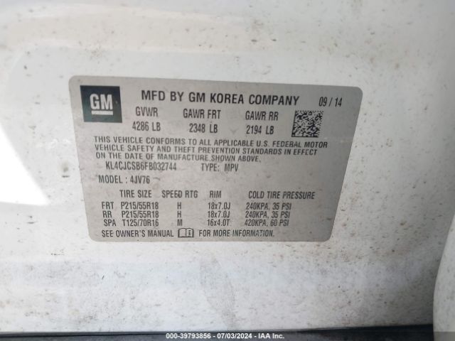 KL4CJCSB6FB032744 Buick Encore Leather