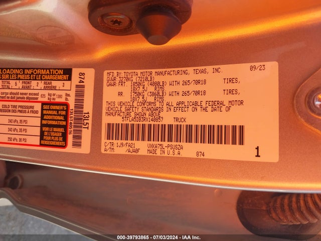 Toyota Tundra Sr5 2024 5TFLA5DB3RX140857 Image 9