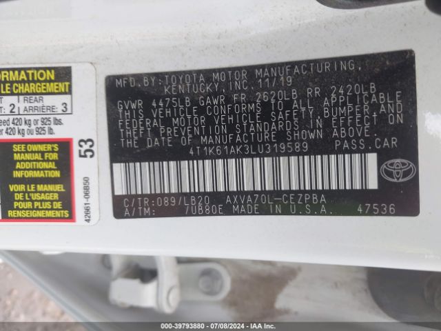 4T1K61AK3LU319589 Toyota CAMRY XSE