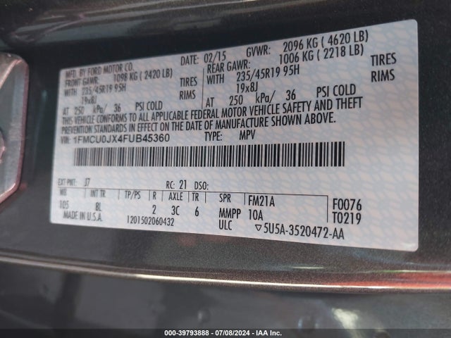 Ford Escape Titanium 2015 1FMCU0JX4FUB45360 Image 9