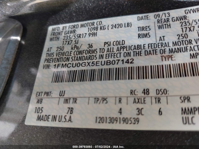 Ford ESCAPE SE 2014 1FMCU0GX5EUB07142 Image 9