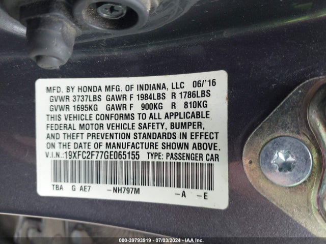 Honda CIVIC EX 2016 19XFC2F77GE065155 Image 9