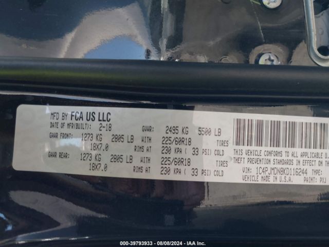 1C4PJMDN8KD116244 Jeep Cherokee Limited 4x4