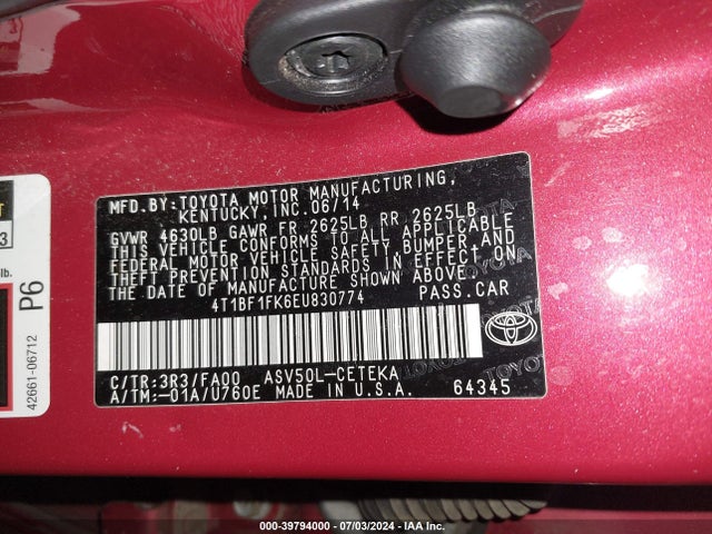 Toyota 2ar-fe 2014 4T1BF1FK6EU830774 Image 9
