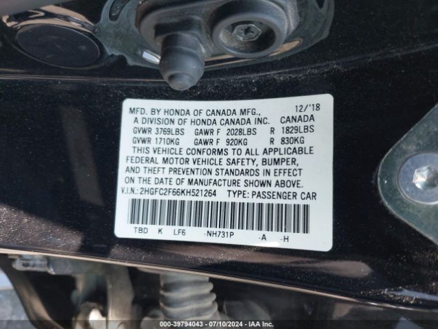 2HGFC2F66KH521264 Honda Civic Lx