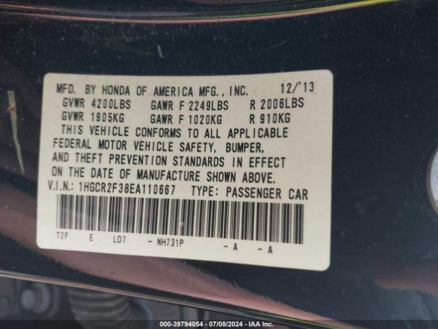 1HGCR2F38EA110667 Honda ACCORD LX