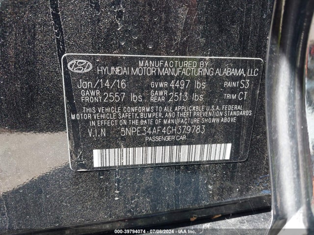 Hyundai Sonata Limited 2016 5NPE34AF4GH379783 Image 9