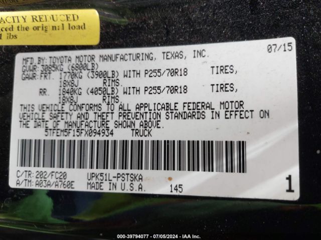 5TFEM5F15FX094934 Toyota Tundra Sr5 4.6l V8