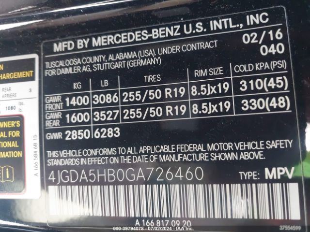 4JGDA5HB0GA726460 Mercedes-Benz Gle 350 4matic