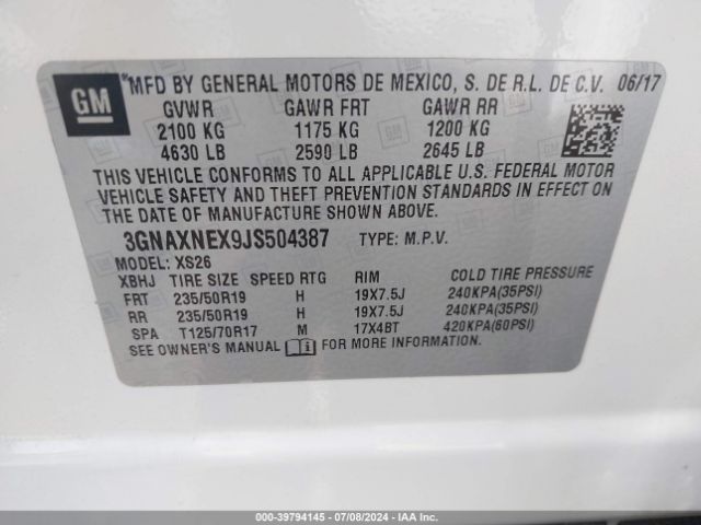 3GNAXNEX9JS504387 Chevrolet Equinox Premier