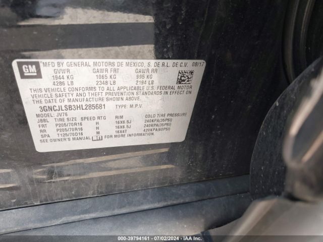 3GNCJLSB3HL285681 Chevrolet Trax Lt