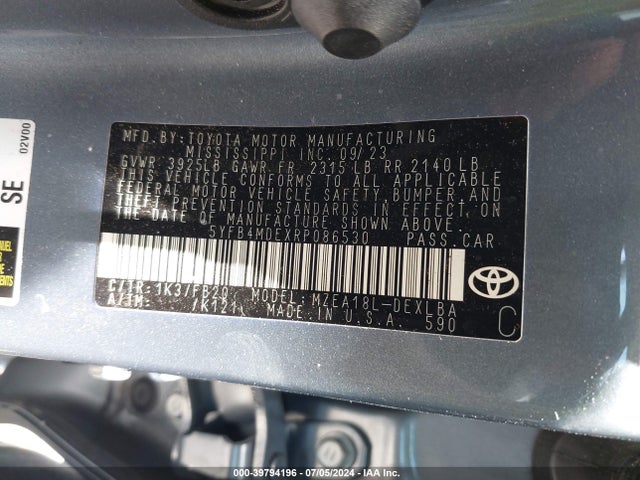 Toyota COROLLA LE 2024 5YFB4MDEXRP086530 Image 9