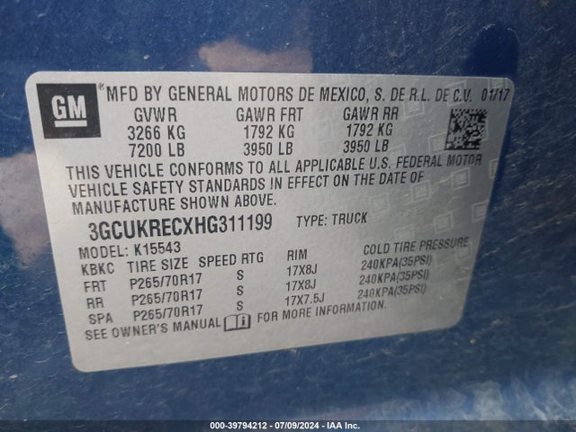 Chevrolet Silverado 1500 1lt 2017 3GCUKRECXHG311199 Image 9