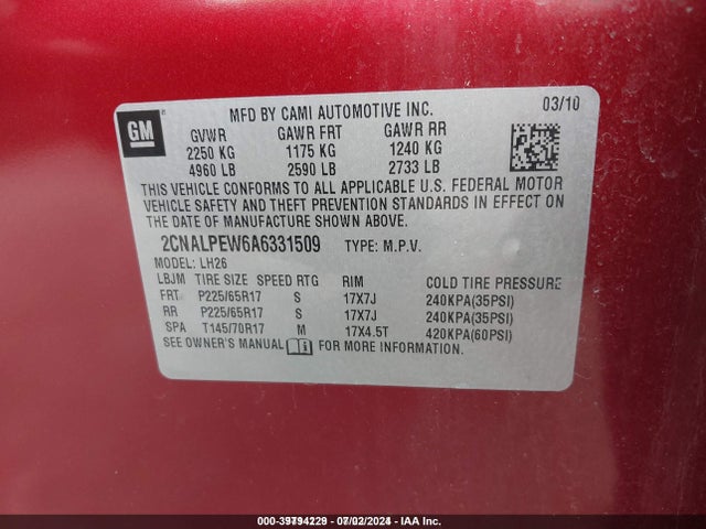 2010 CHEVROLET EQUINOX 2CNALPEW6A6331509 Photo 8