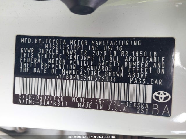 Toyota COROLLA SE 2017 5YFBURHE2HP572934 Image 9