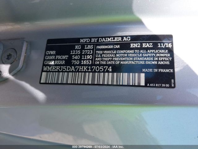 WMEFJ5DA7HK170574 Smart Fortwo Passion/prime/proxy/pure