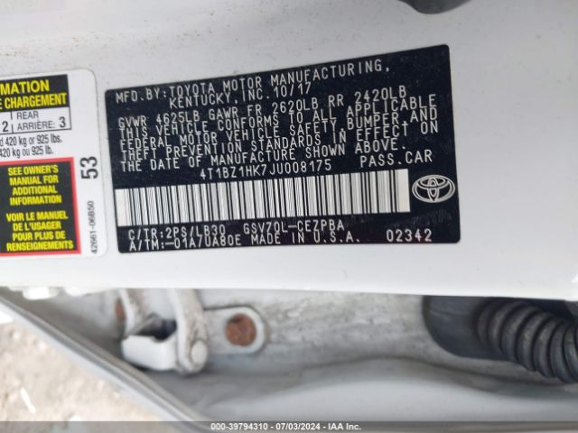 4T1BZ1HK7JU008175 Toyota Camry Xse V6