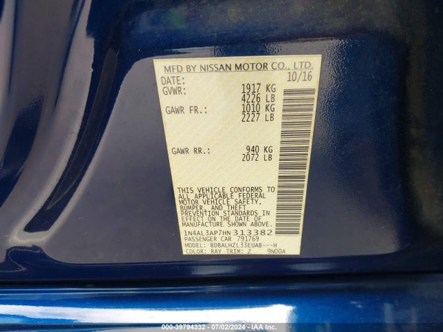 Nissan Altima 2.5 Sr 2017 1N4AL3AP7HN313382 Image 9