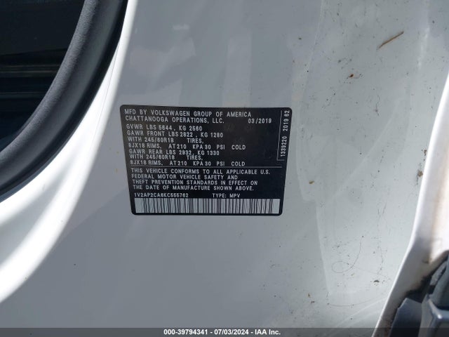 1V2AP2CA6KC555762 Volkswagen Atlas 2.0t S