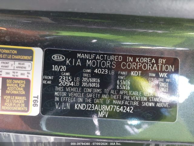 KNDJ23AU8M7764242 KIA SOUL LX