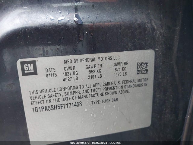 Chevrolet Cruze Ls Auto 2015 1G1PA5SH5F7171458 Image 9