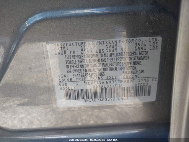 Nissan SENTRA SV 2018 3N1AB7AP3JY226465 Image 9