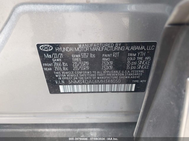 Hyundai Santa Fe Limited 2021 5NMS4DAL6MH348050 Image 9