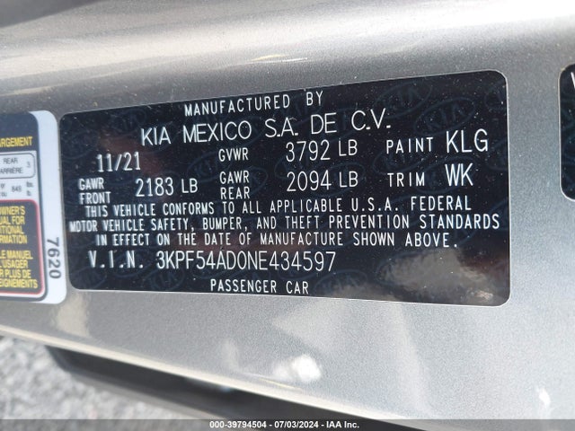 KIA Forte Gt-line 2022 3KPF54AD0NE434597 Image 9