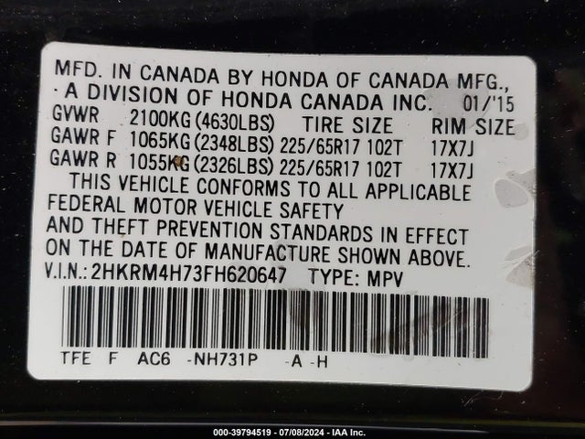 Honda Cr-v Ex-l 2015 2HKRM4H73FH620647 Image 9