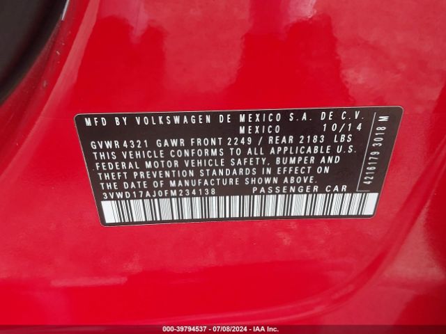 3VWD17AJ0FM234138 Volkswagen Jetta 1.8t Se