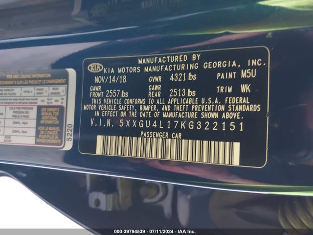 KIA OPTIMA EX 2019 5XXGU4L17KG322151 Image 9