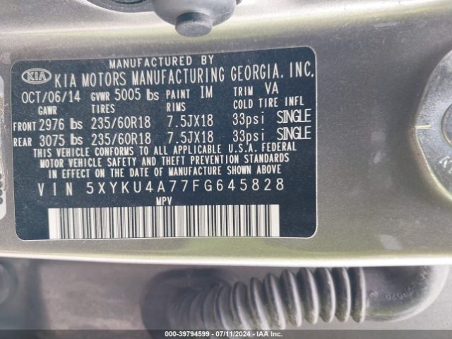 5XYKU4A77FG645828 KIA Sorento Ex V6